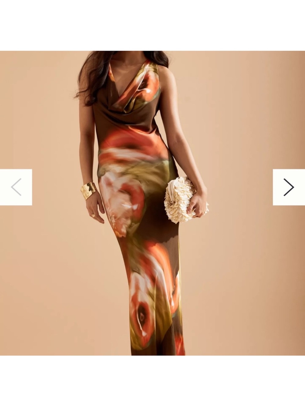 Anthropologie Gracie Cowl-Neck Floral Maxi Dress in Brown Floral